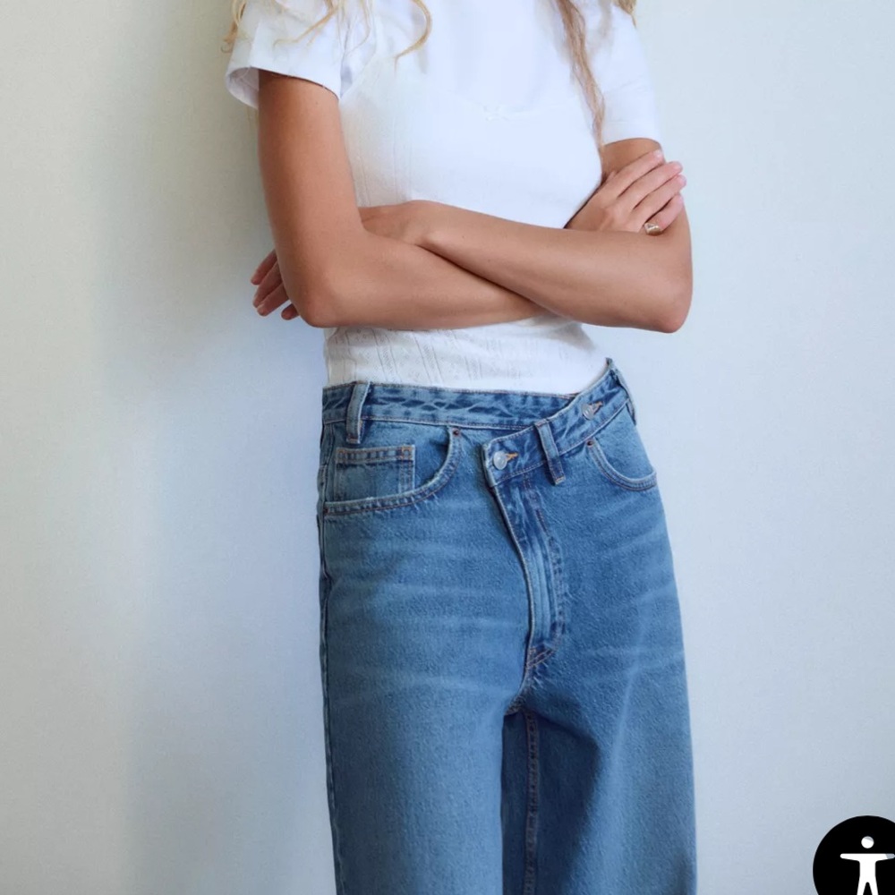 Zara TRF high waist crossover waist wide leg jeans - Picture 4 of 8